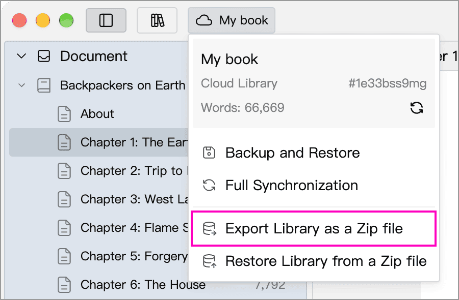 Export Library as a Zip file in the Library menu