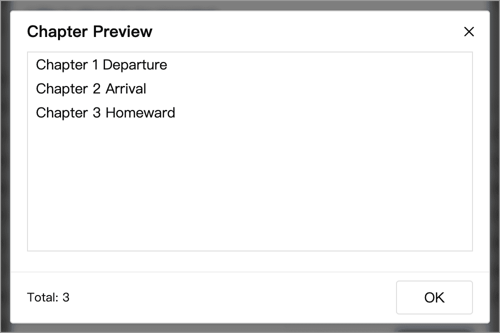 Preview of chapter titles and count