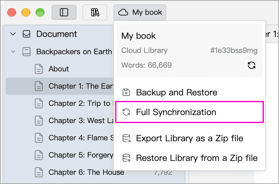 Full Synchronization in the Library menu