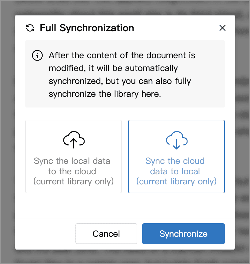 Upload and download directions for full synchronization