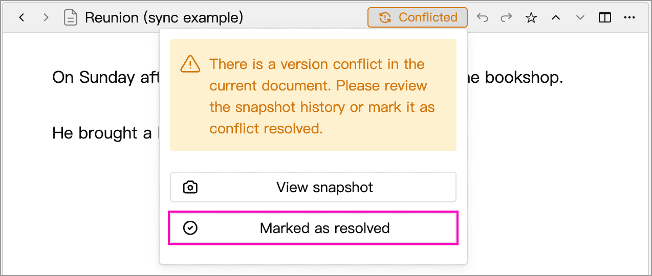 Marking a document conflict as resolved
