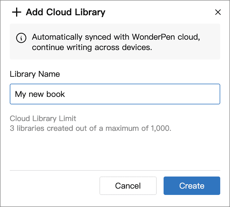 Enter a name for a new cloud Library