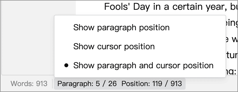 Three cursor position display options