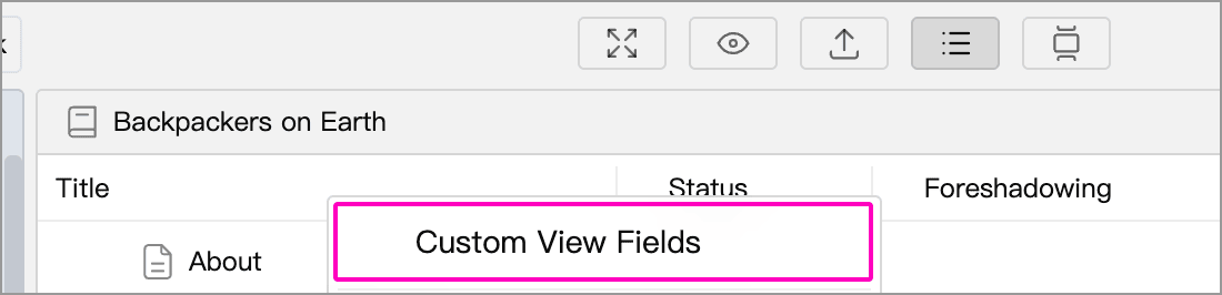 Enable Custom View Fields in the outline header menu