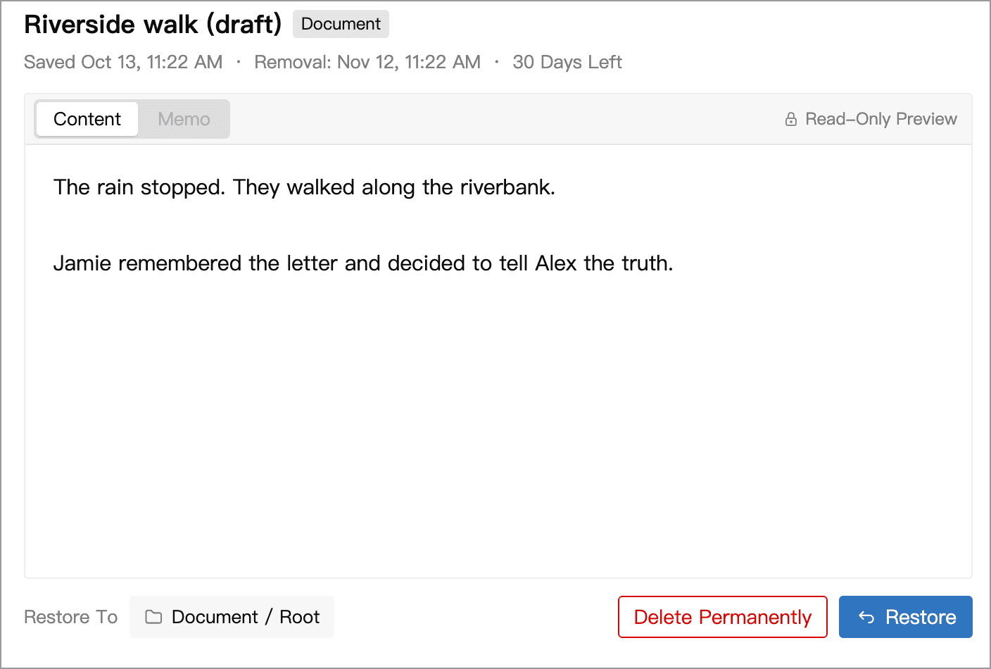 Previewing and restoring a deletion conflict copy