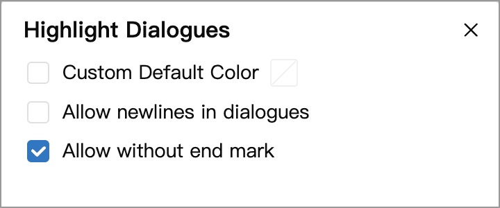 Settings for the standard’s example: newlines disabled, missing end marks allowed