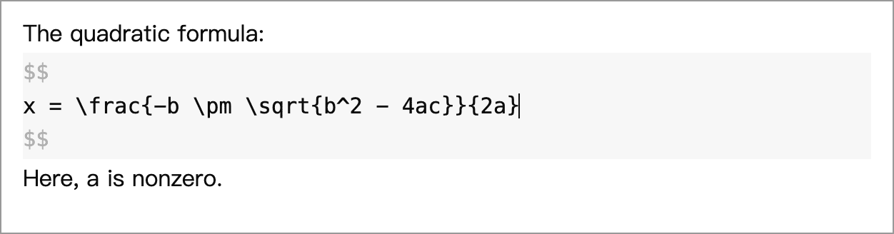 Entering the quadratic formula source in the editor