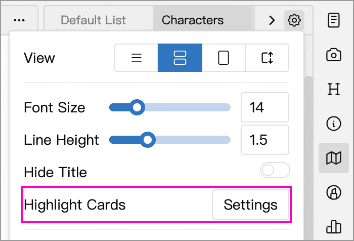 Open the Highlight Cards settings