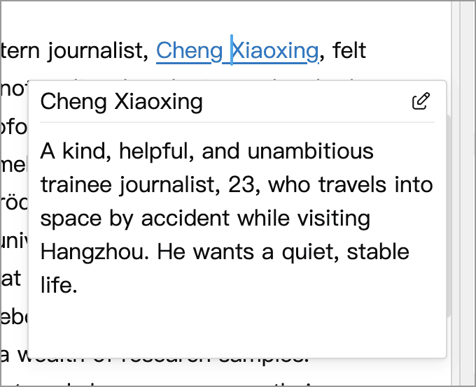 Click a highlighted name to view its character card
