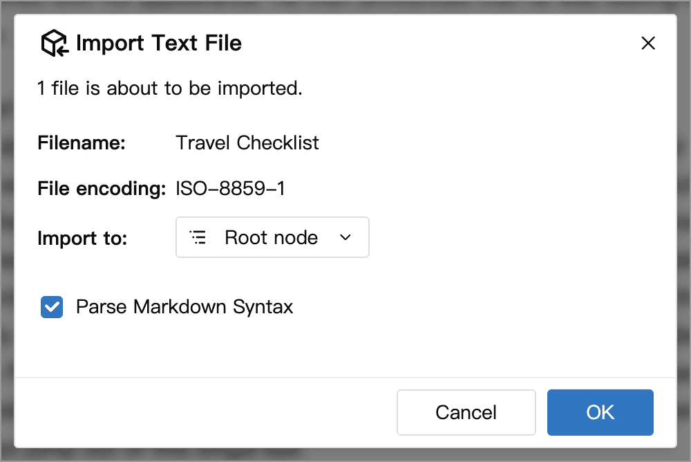 Markdown import option