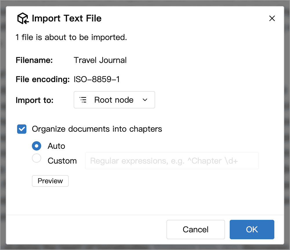 Import settings for a single TXT file