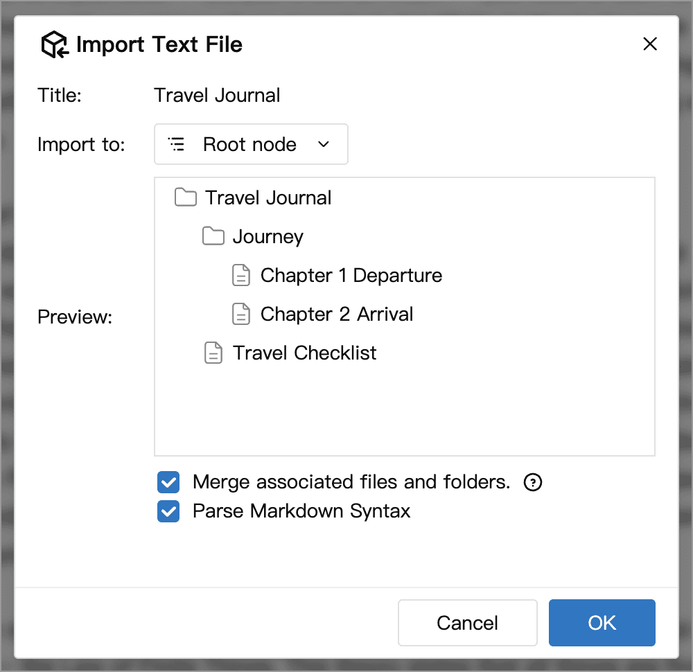 Folder hierarchy preview and import options