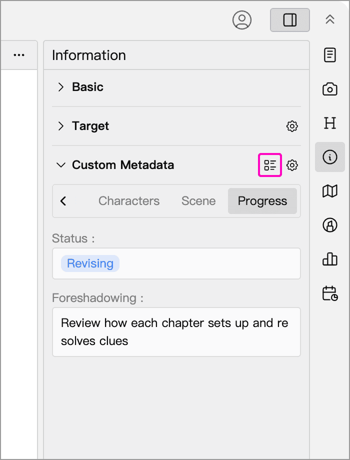 Custom View Fields button in the Information panel