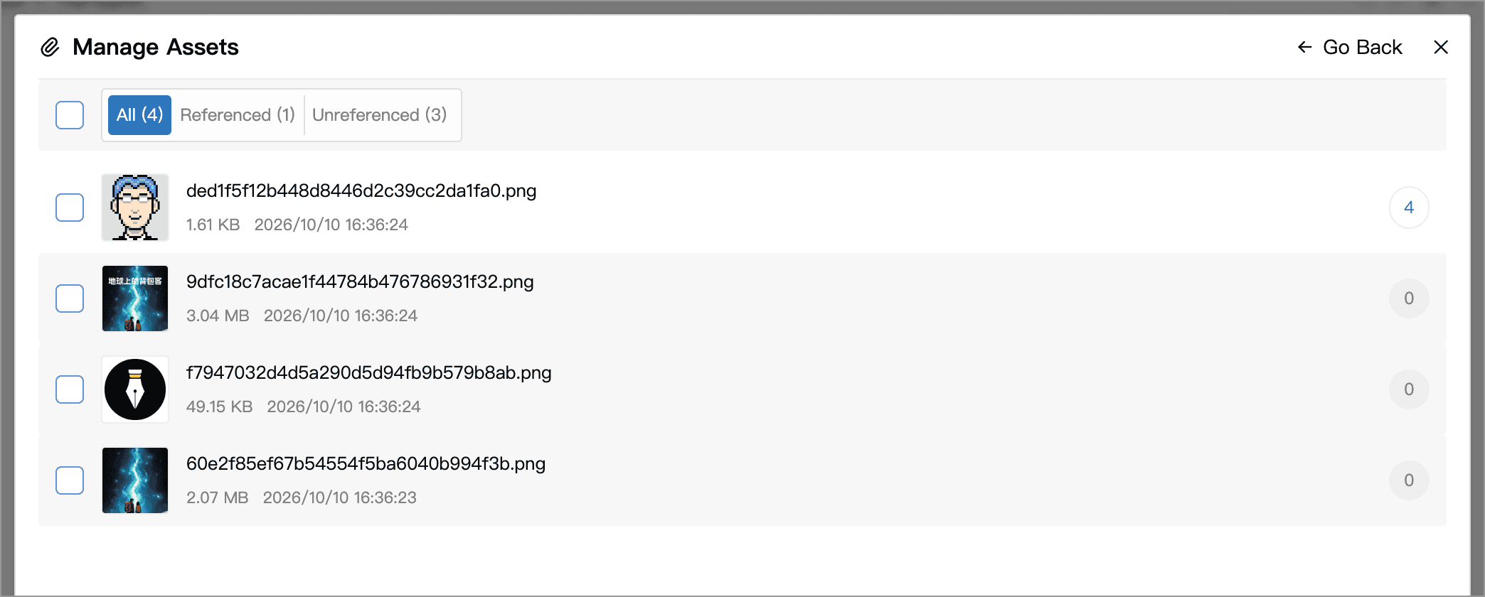 Filter assets by reference status