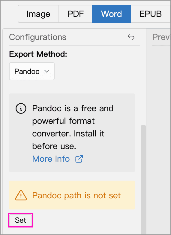 Pandoc path not yet configured
