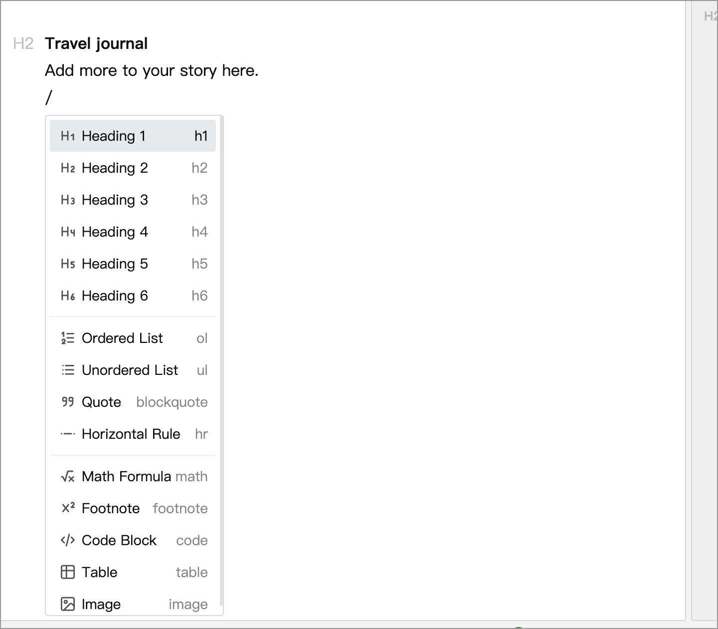 Quick Input Menu in the editor