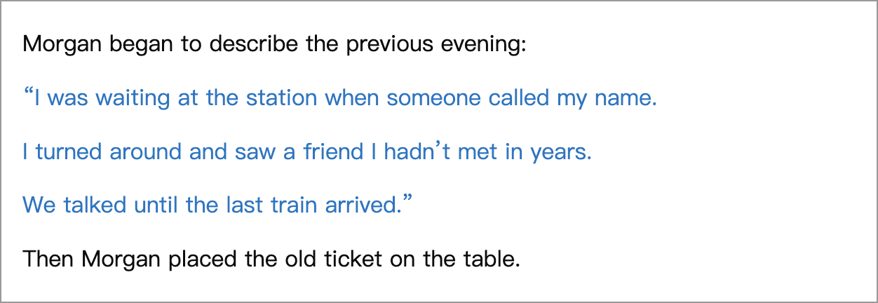 Three paragraphs highlighted within one pair of quotation marks
