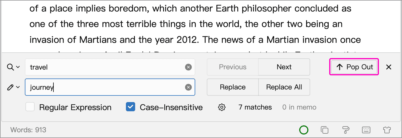 Pop Out button on the right of the docked search bar
