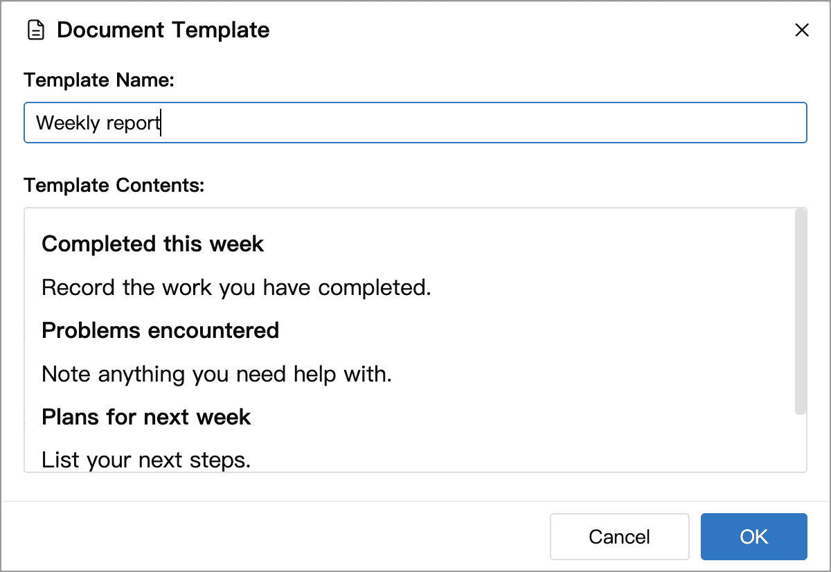 Edit a template name and rich text content