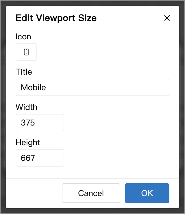 Viewport title, width and height settings