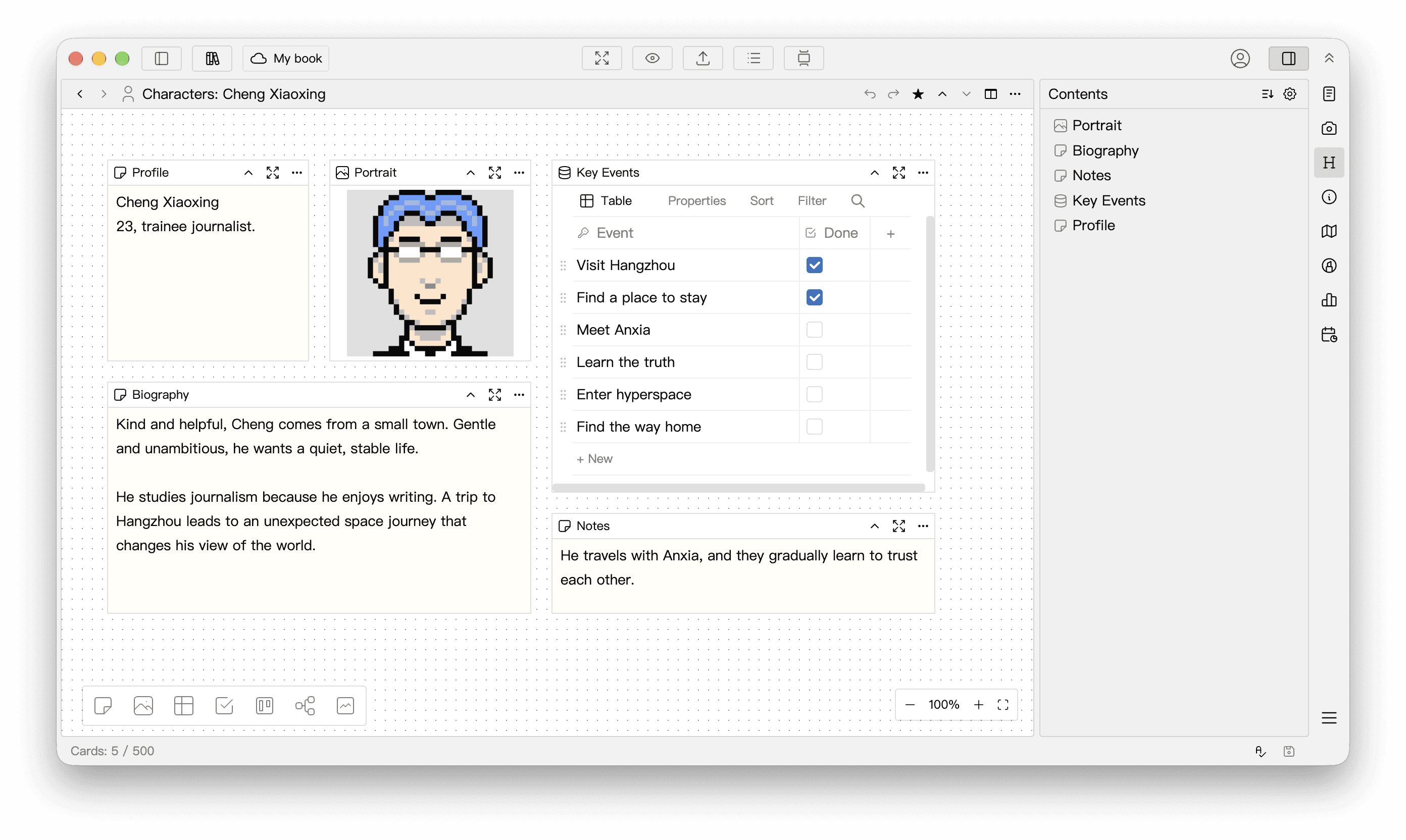 Organize character reference material on a whiteboard