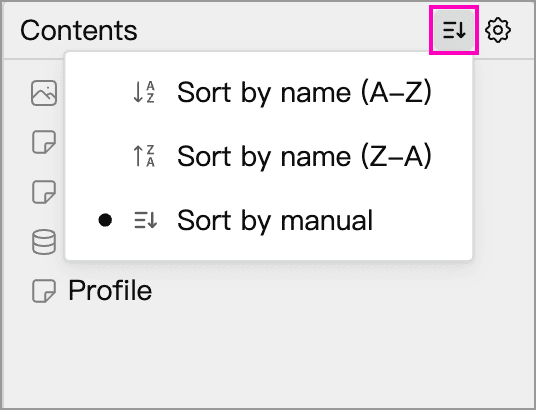 Sort options for whiteboard contents